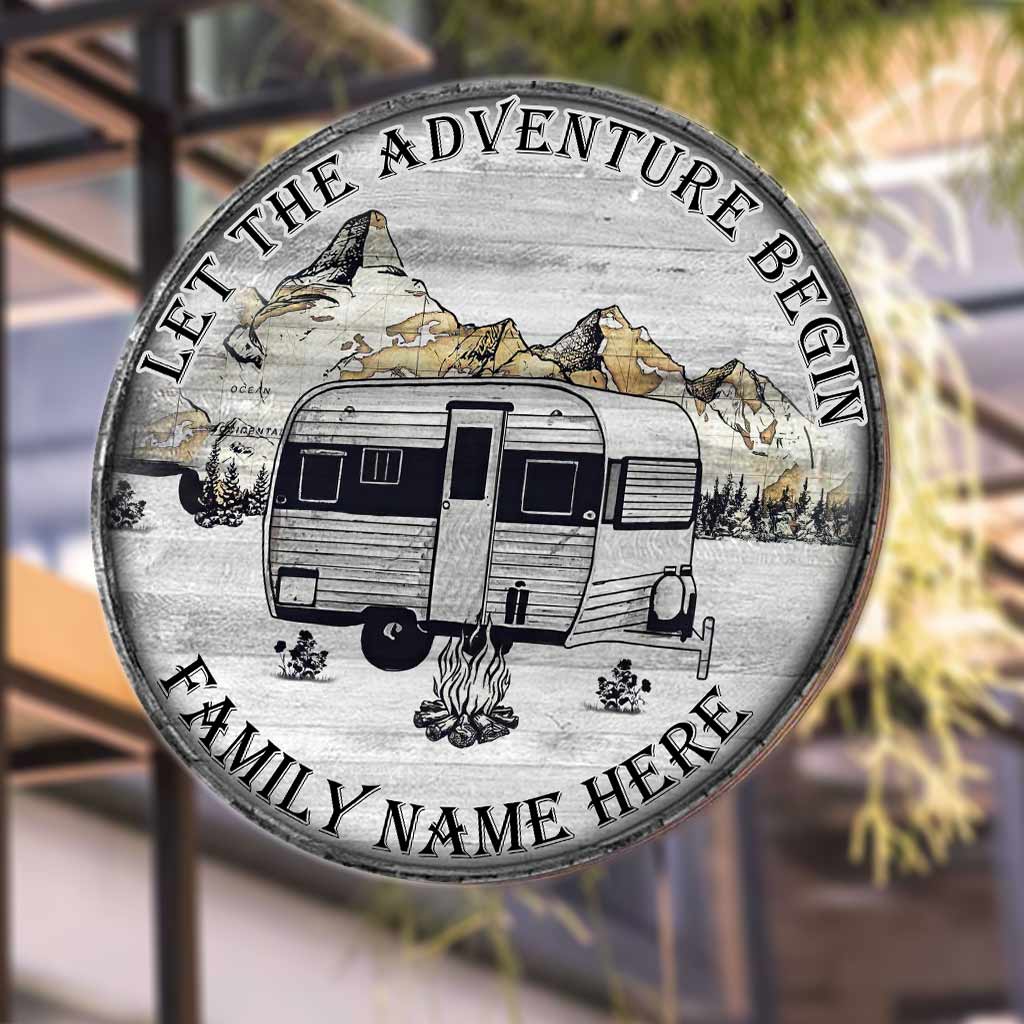 Let The Adventure Begin - Camping Personalized Round Wood Sign