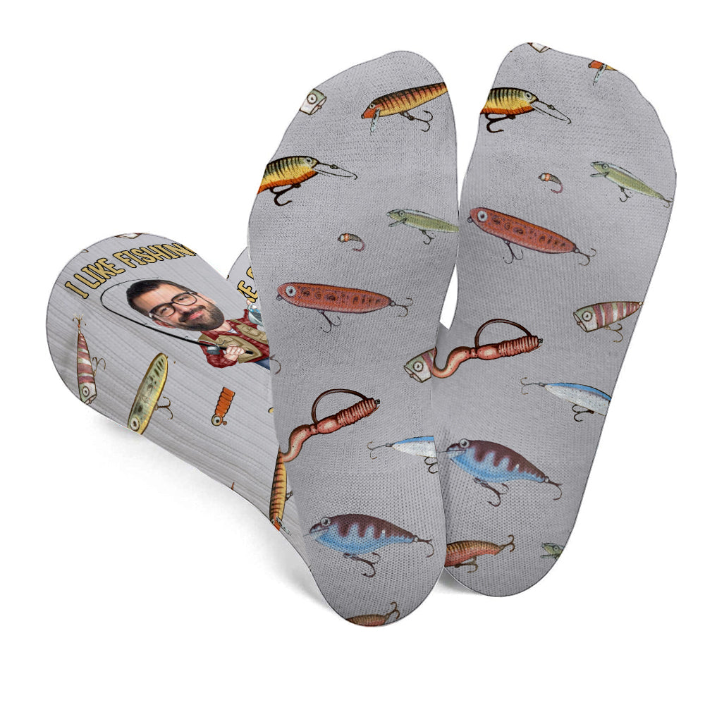 J'aime la pêche et peut-être 3 personnes - Chaussettes de pêche personnalisées