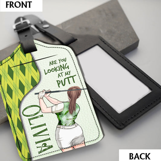 Schaust du dir meinen Putt an? - Personalisierter Golf-Gepäckanhänger aus Leder
