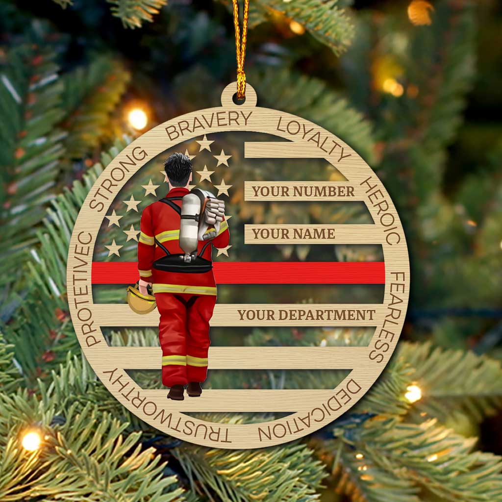 Feuerwehrmann – Personalisierter transparenter Weihnachtsschmuck mit Feuerwehrmotiv