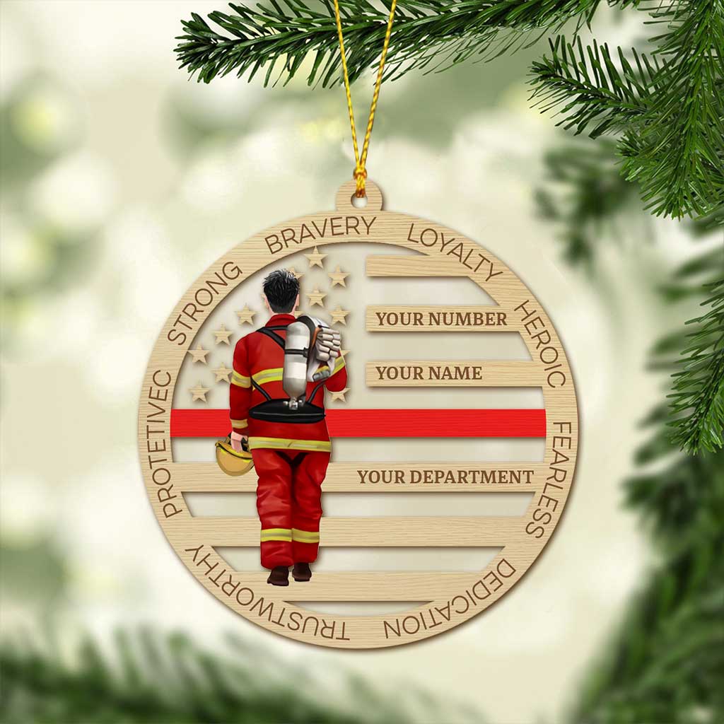 Feuerwehrmann – Personalisierter transparenter Weihnachtsschmuck mit Feuerwehrmotiv