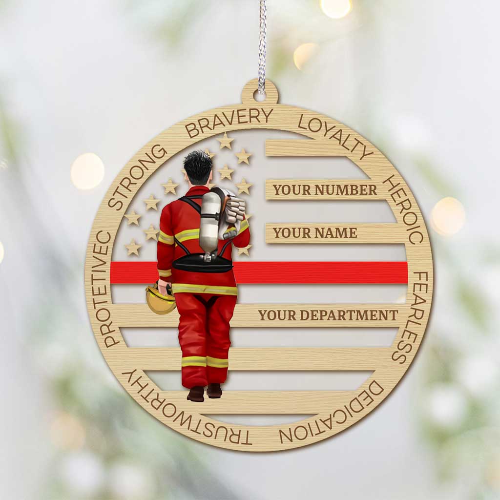 Feuerwehrmann – Personalisierter transparenter Weihnachtsschmuck mit Feuerwehrmotiv