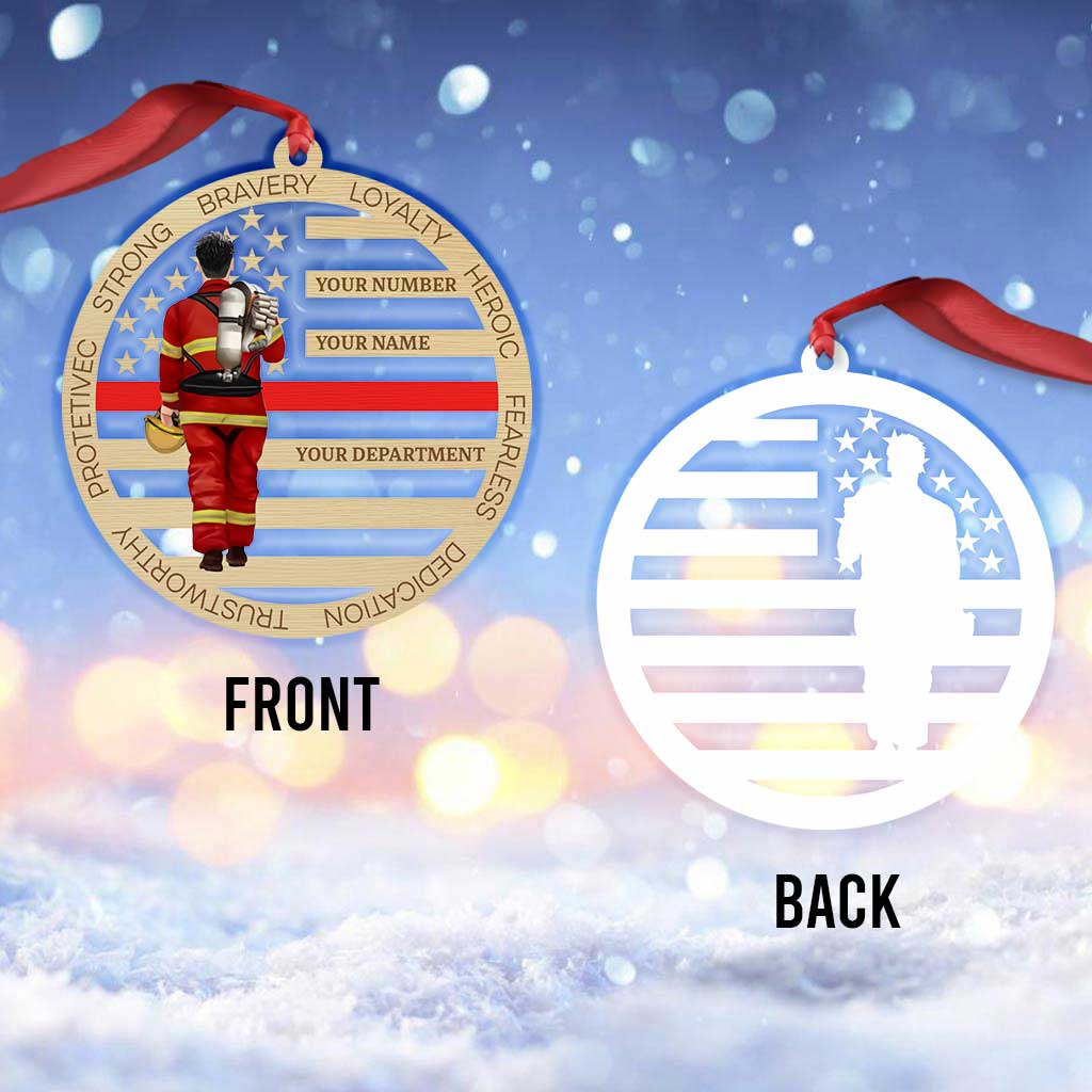 Feuerwehrmann – Personalisierter transparenter Weihnachtsschmuck mit Feuerwehrmotiv