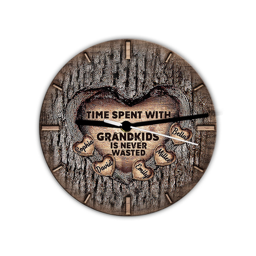 Time Spent With Grandkids Is Never Wasted - Personalized Grandma Wall Clock