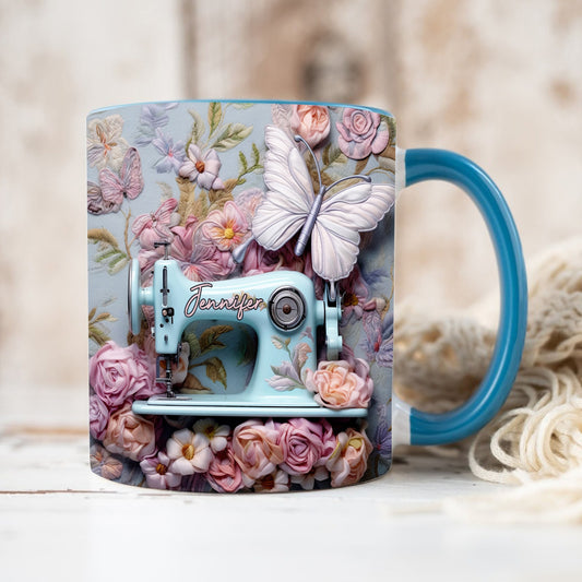 Mug personnalisé à motif floral « Machine à coudre »