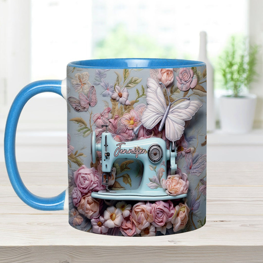 Mug personnalisé à motif floral « Machine à coudre »