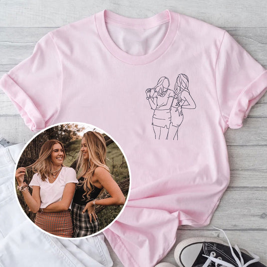Individuelle Linienzeichnung – Personalisiertes, besticktes T-Shirt für die Tochter
