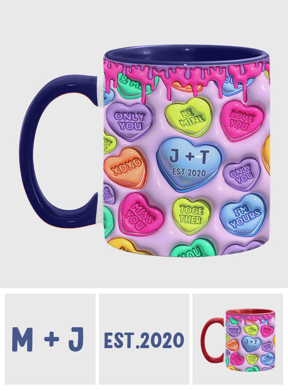 Any Name Any Date Colorful Heart Inflated - Personalized Couple Accent Mug
