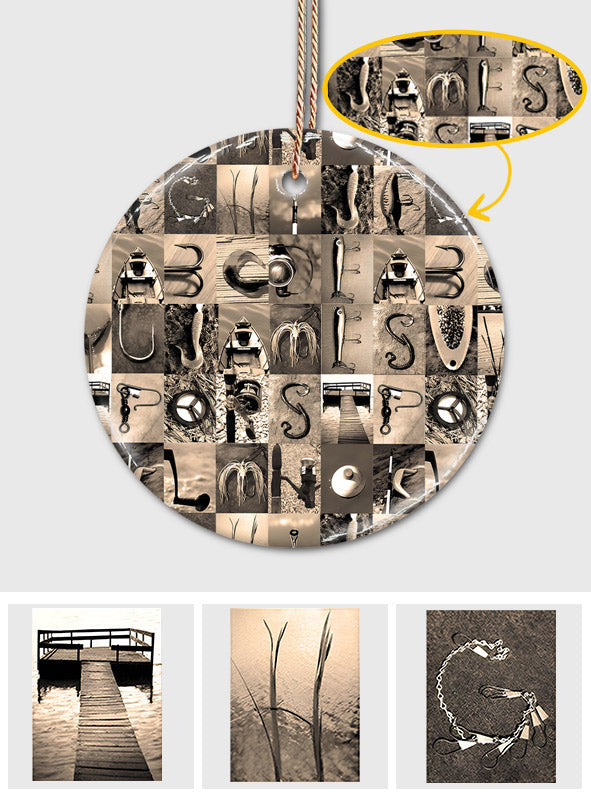 Vintage Fishing Alphabet - Personalized Fishing Ceramic Circle Ornament
