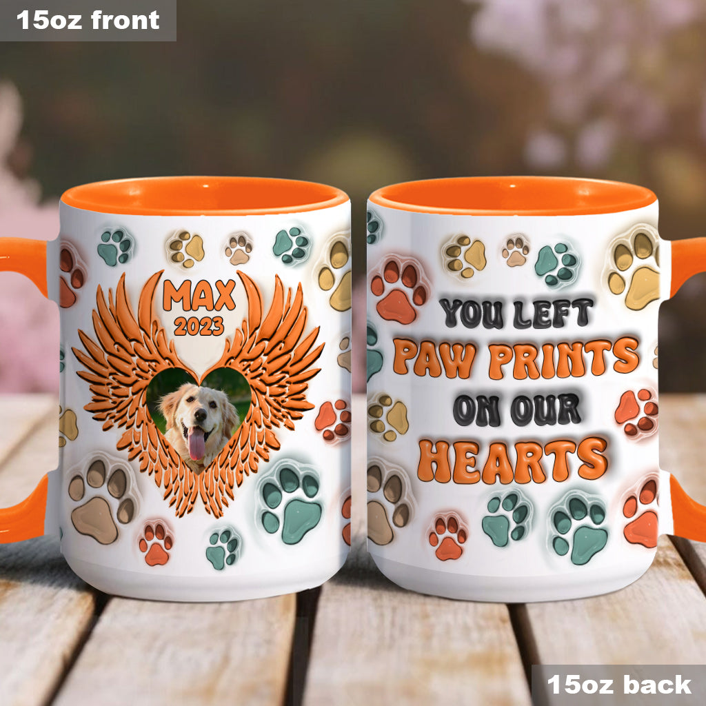 Du hast Pfotenabdrücke auf unseren Herzen hinterlassen, Engelsflügel – Geschenk für Hundeliebhaber, Trauernde nach einem Hunde- oder Katzenverlust – Personalisierte Tasse
