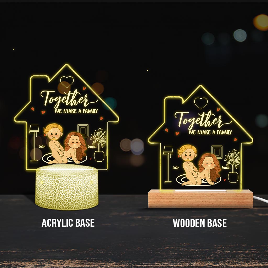 Together We Make A Family - Personalized Couple Shaped Plaque Light Base