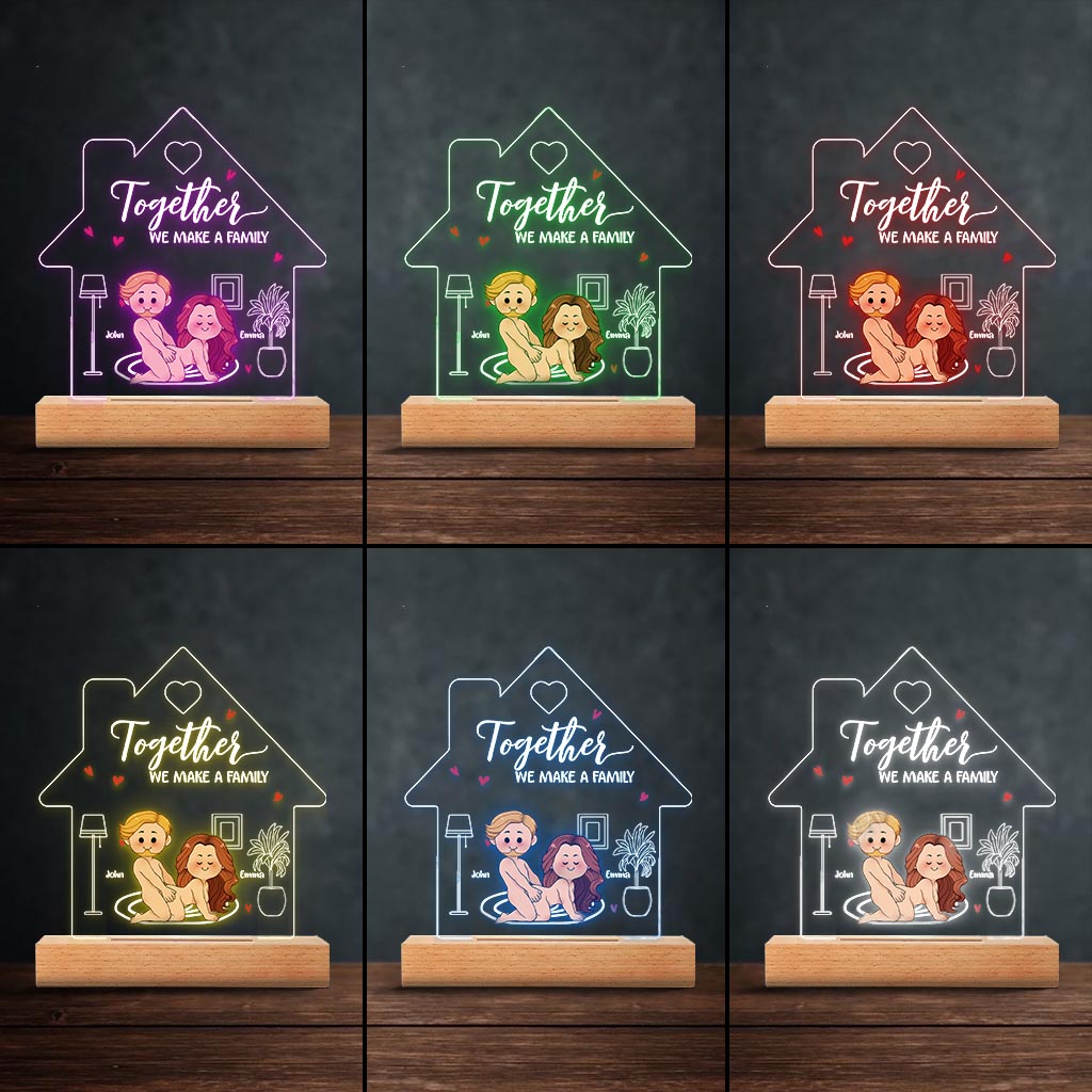 Together We Make A Family - Personalized Couple Shaped Plaque Light Base
