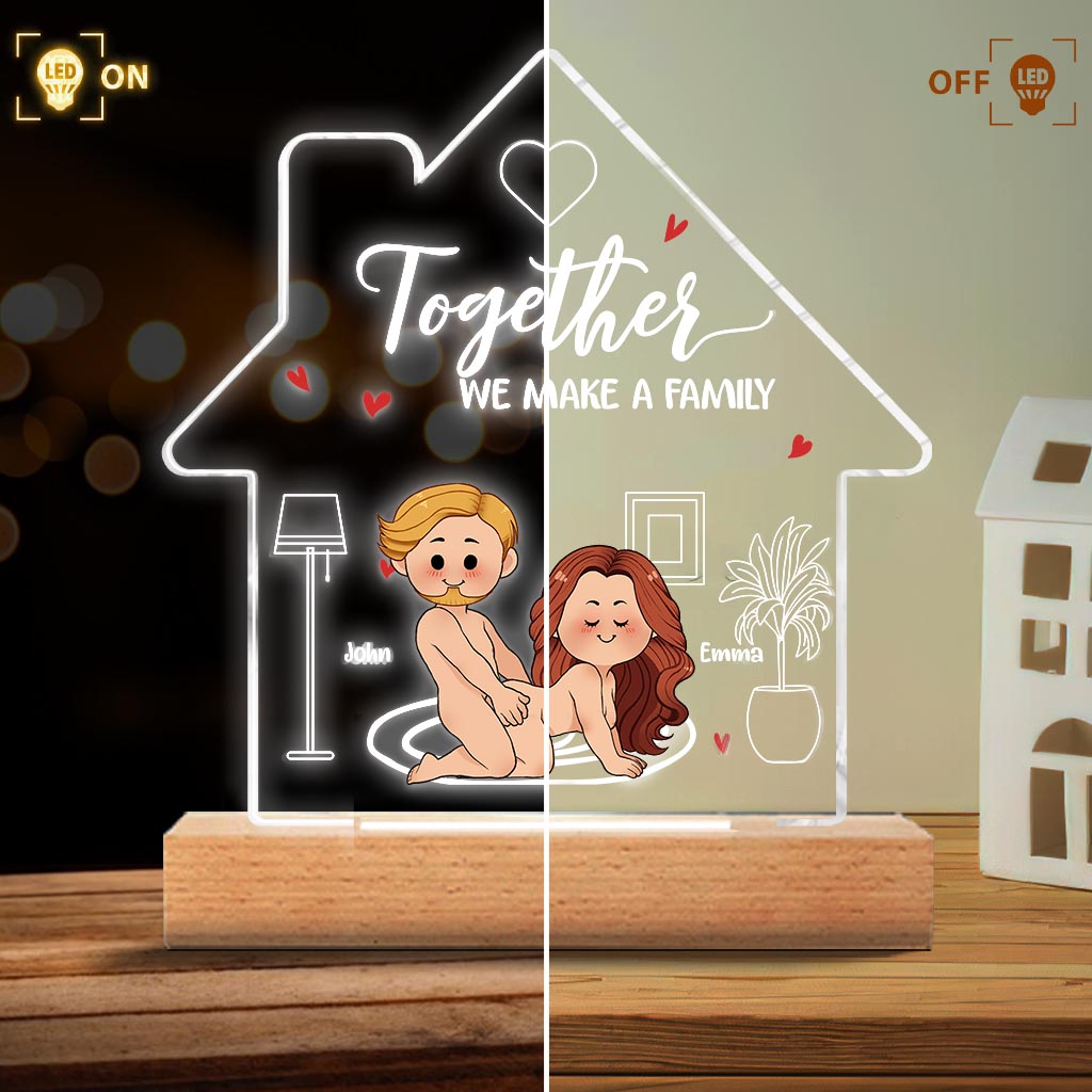 Together We Make A Family - Personalized Couple Shaped Plaque Light Base