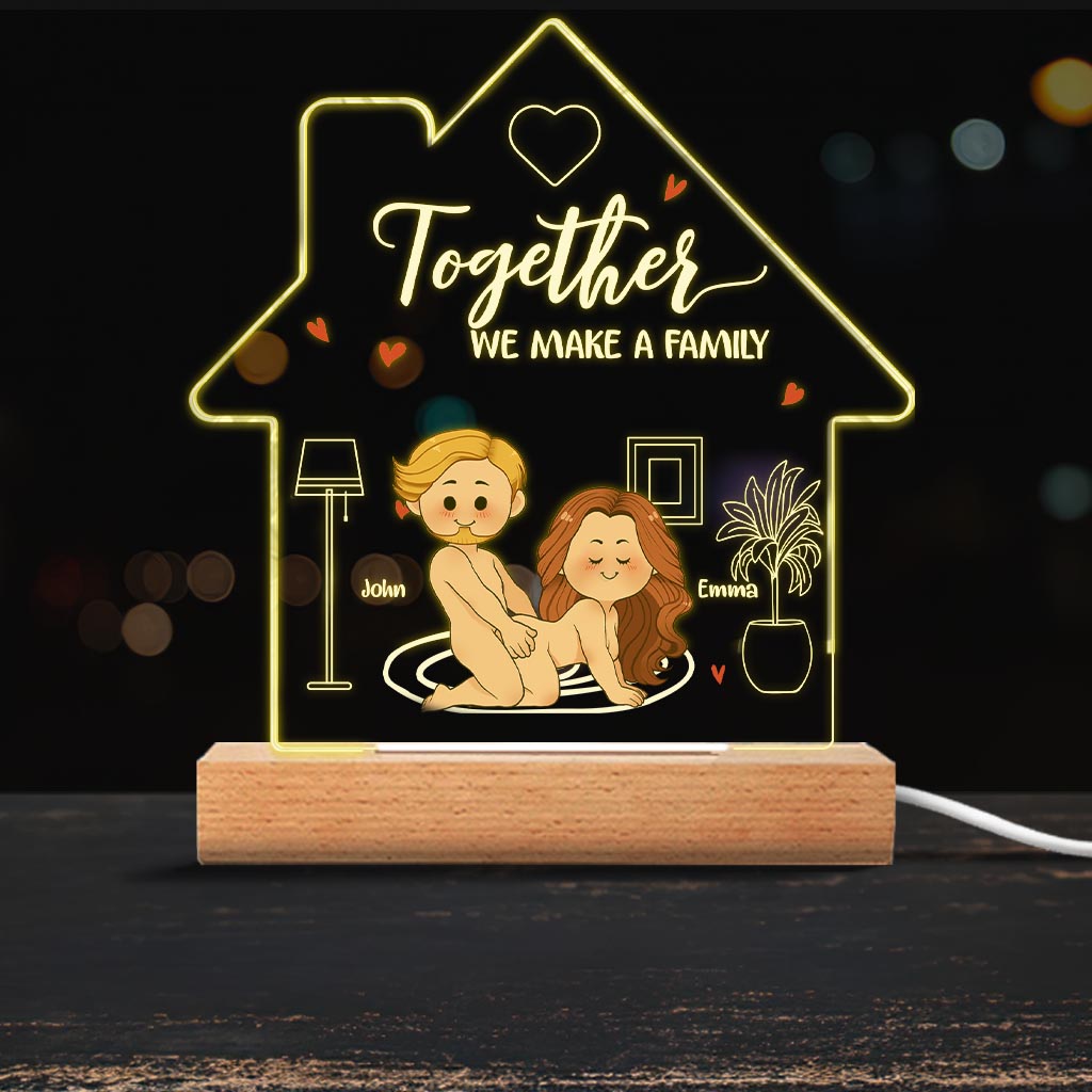 Together We Make A Family - Personalized Couple Shaped Plaque Light Base