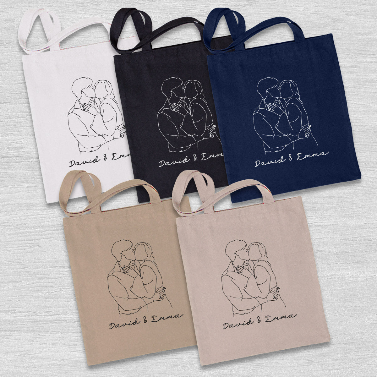 Custom Photo Line Art - Personalized Couple Embroidered Tote Bag