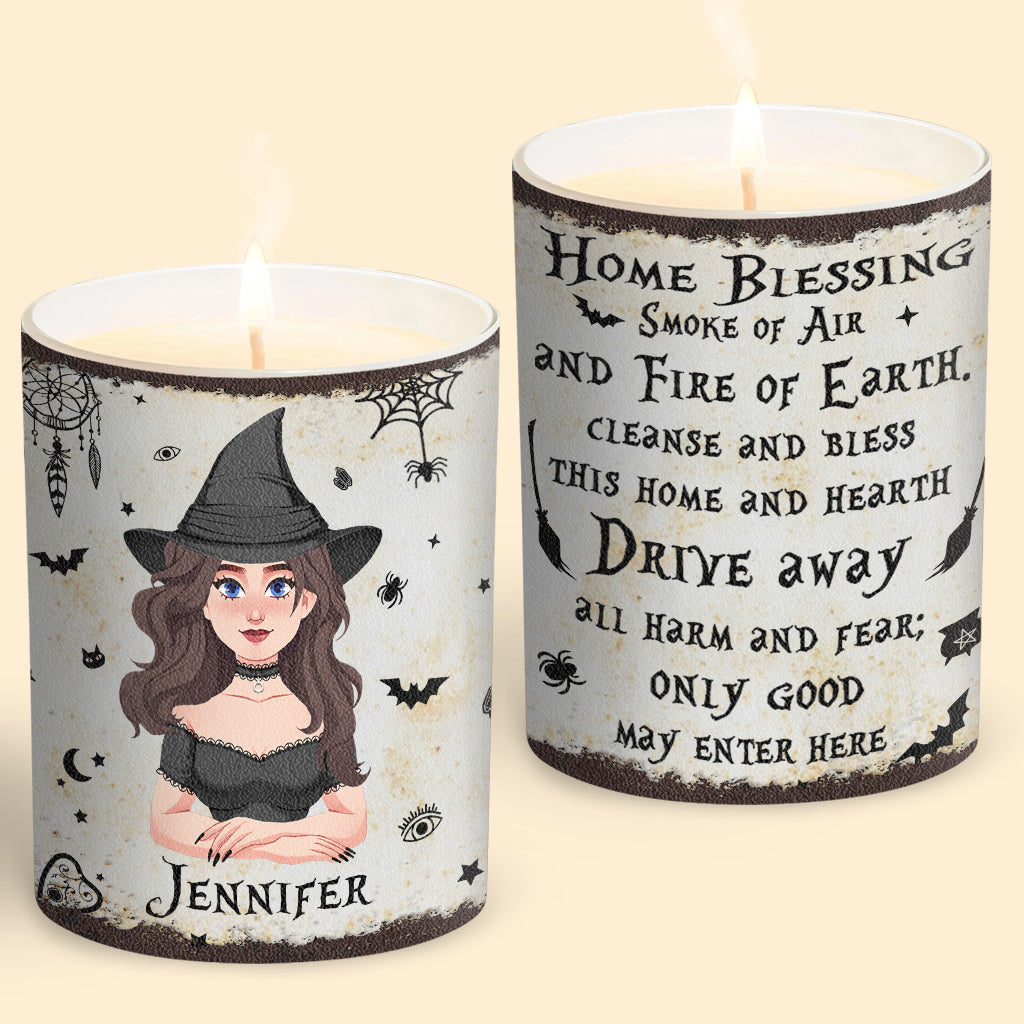 Home Blessing - Personalized Witch Candle With Wooden Lid