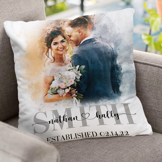 Individuell gestaltetes Aquarellgemälde als Hochzeitsgeschenk – personalisiertes Hochzeitskissen