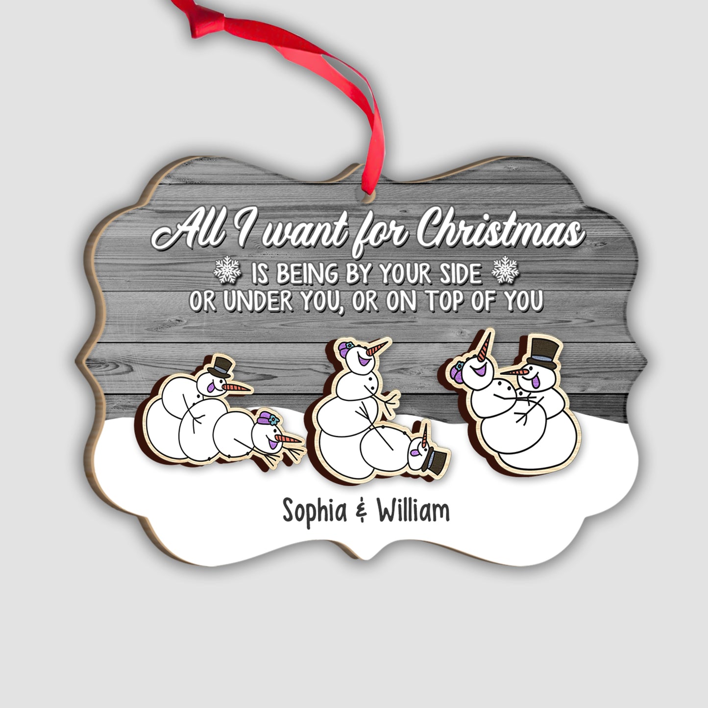 All I Want For Christmas - Personalized Couple 2 Layered Piece Ornament