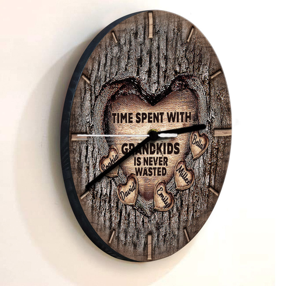 Time Spent With Grandkids Is Never Wasted - Personalized Grandma Wall Clock