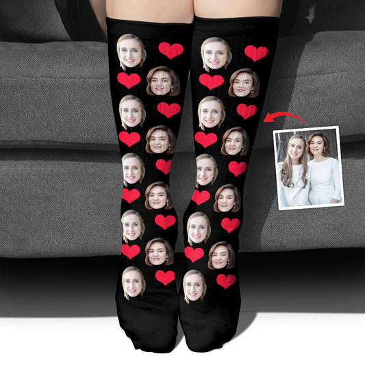Chaussettes personnalisées pour meilleure amie, motif cœur et visage personnalisé