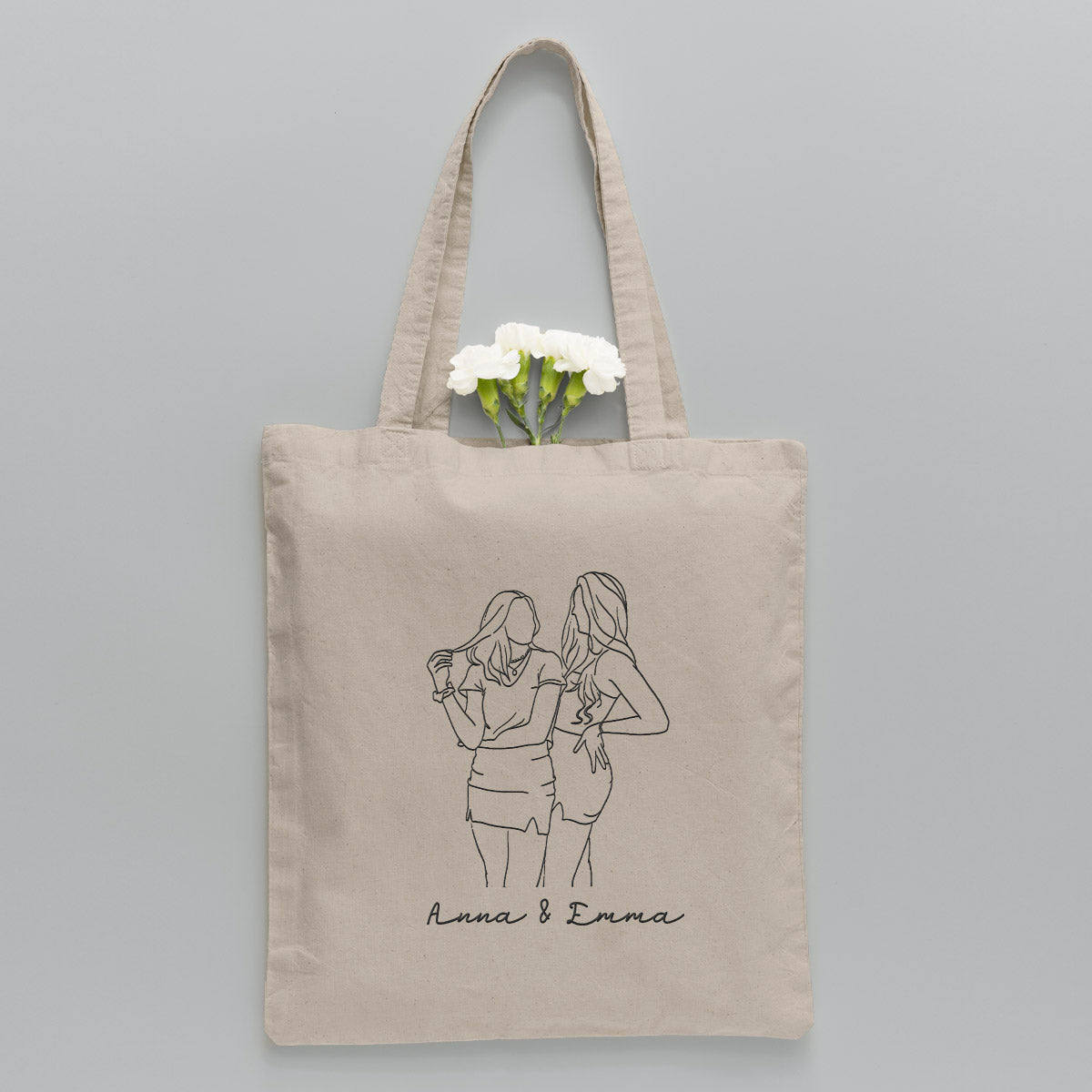 Sac fourre-tout brodé personnalisé avec photo au trait - Sac fourre-tout brodé personnalisé pour fille