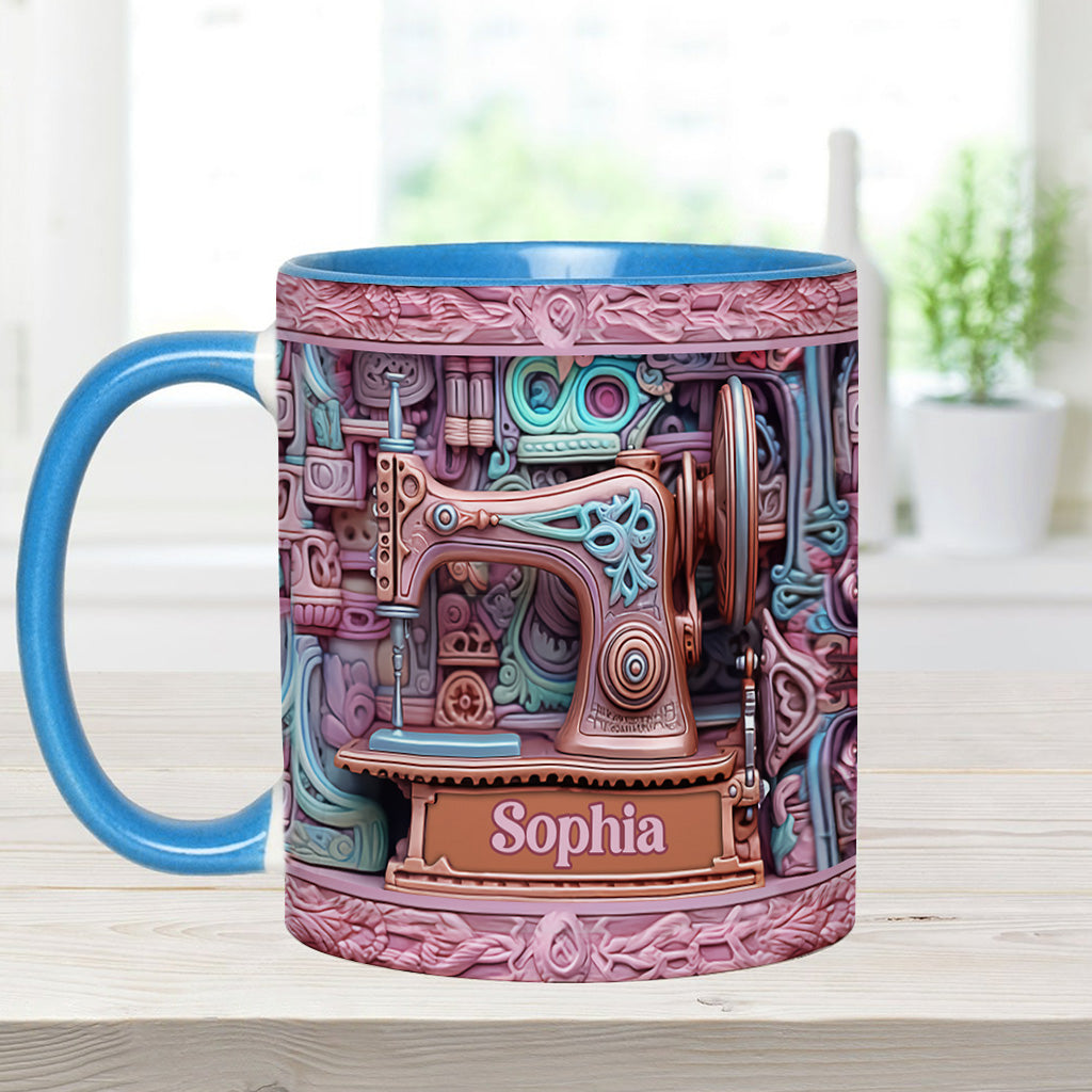 Nähbegeisterung – Personalisierte Tasse mit Nähmotiv