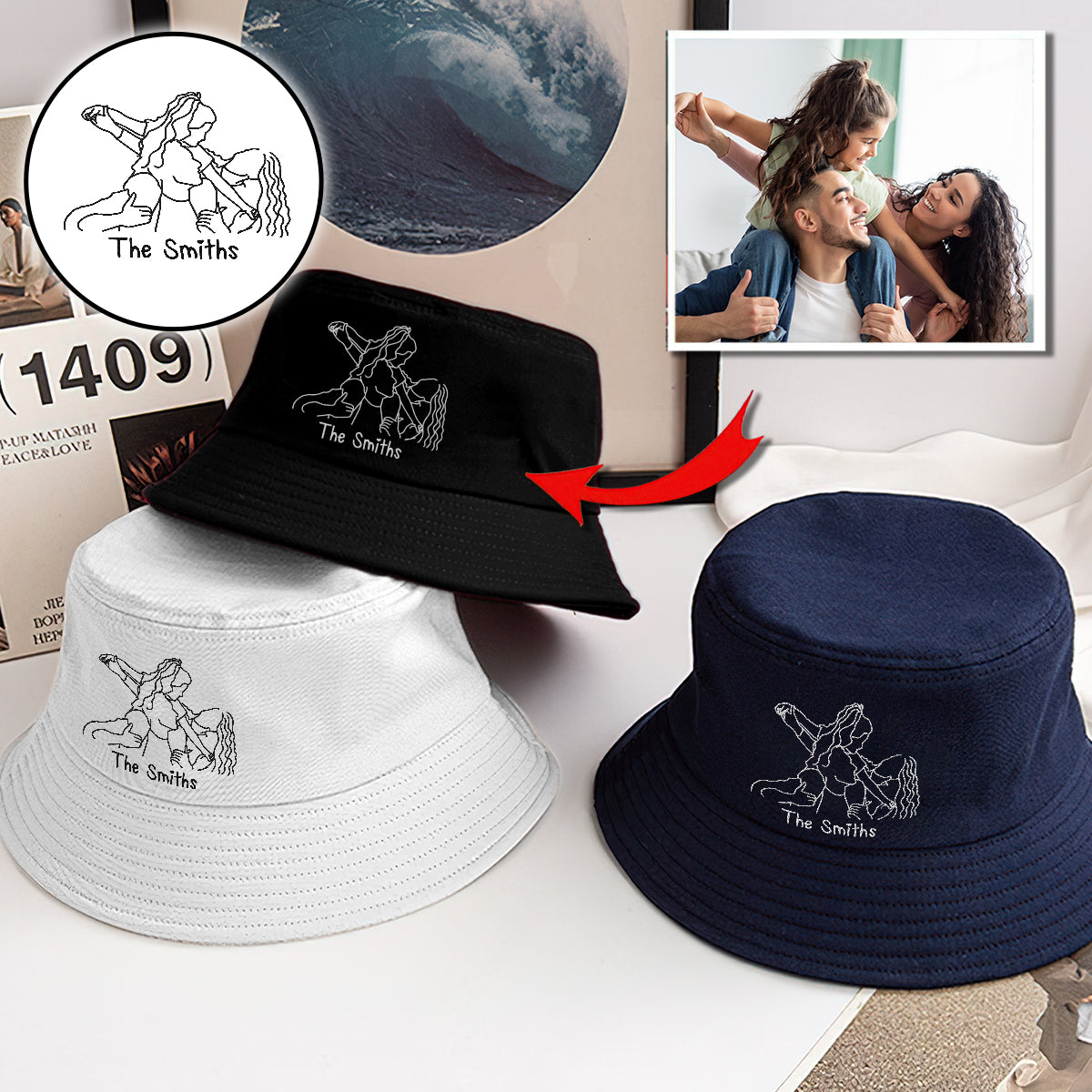 Individuelles Foto – Personalisierter, bestickter Fischerhut für die ganze Familie