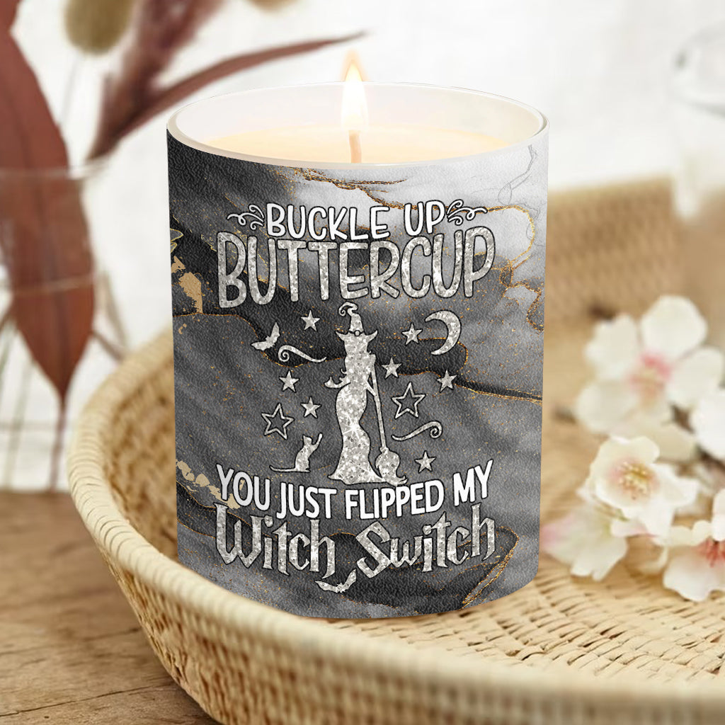 Buckle Up Buttercup - Personalized Witch Candle With Wooden Lid