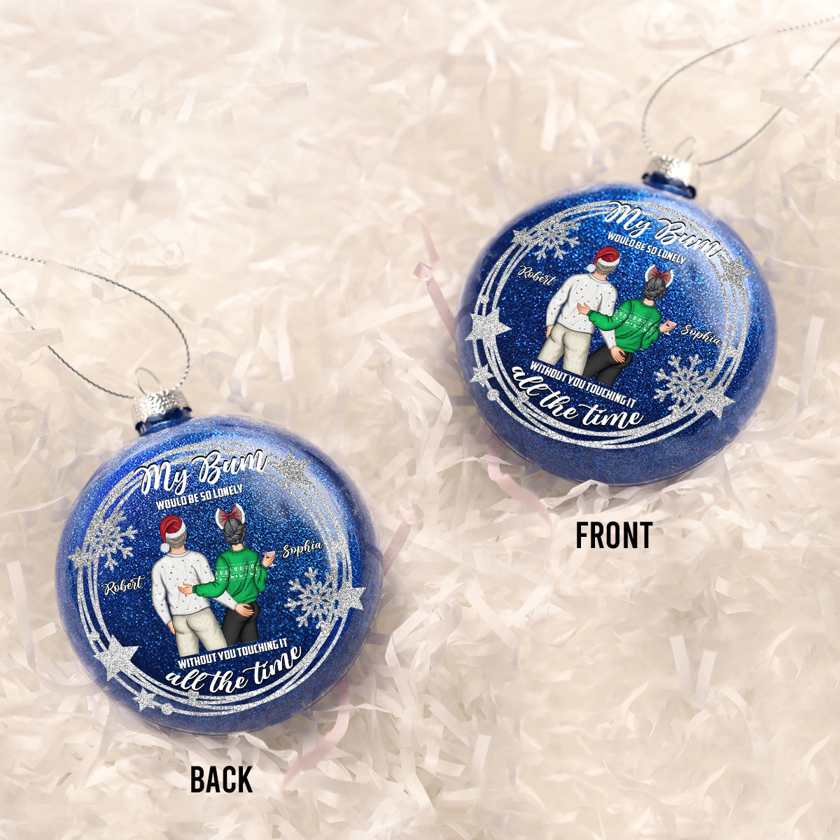Touch My Bum - Personalized Couple Glitter Ornament Ball