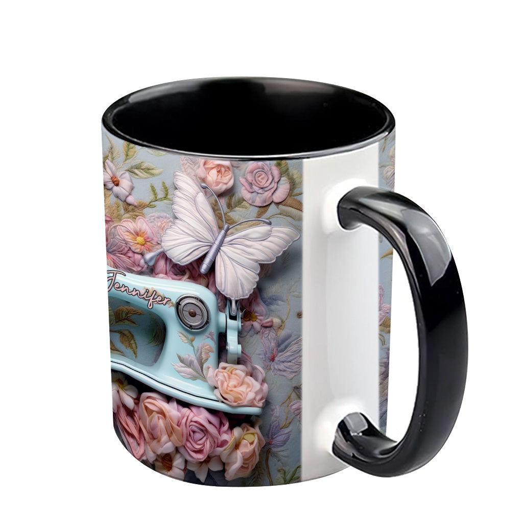 Mug personnalisé à motif floral « Machine à coudre »