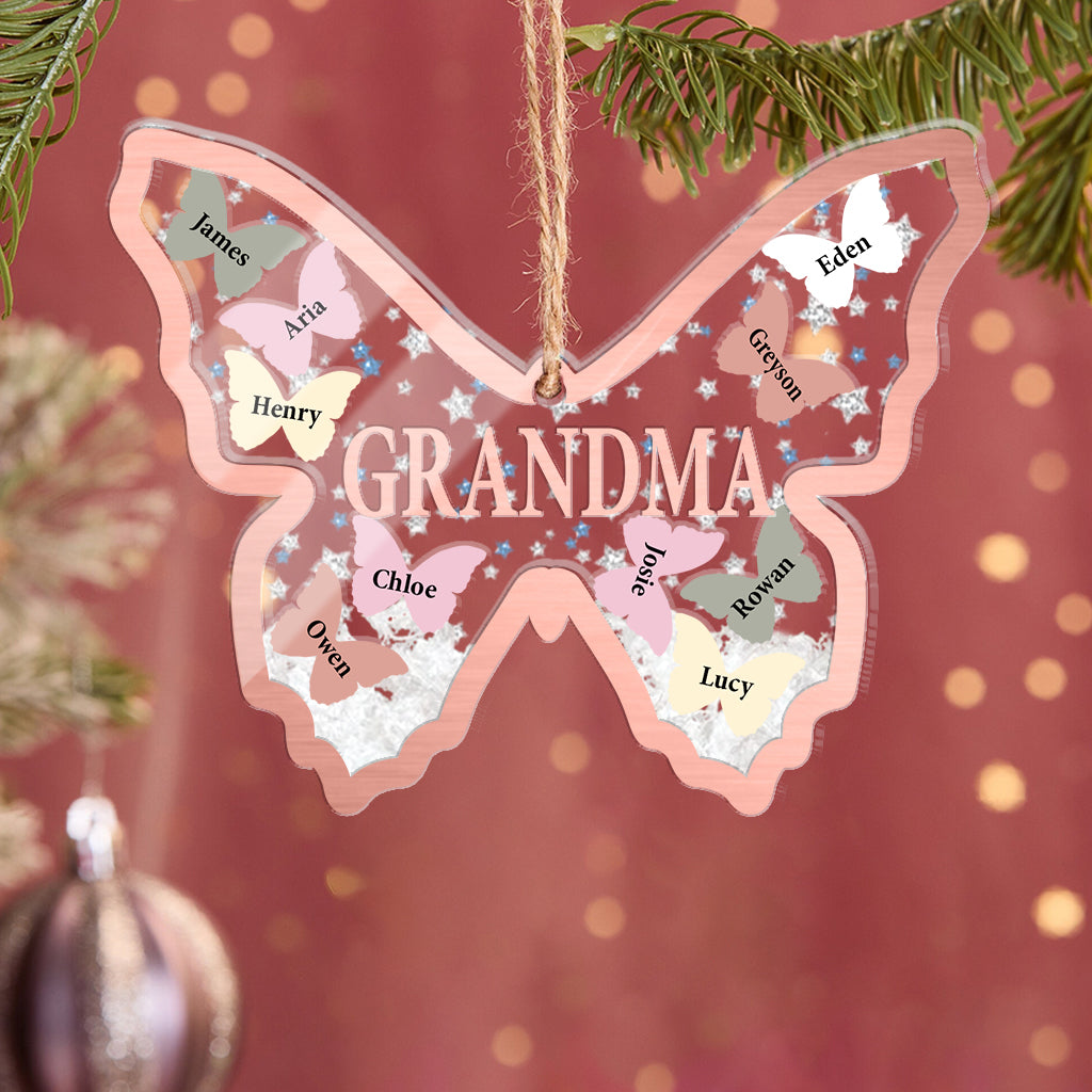Papillons pour grand-mère et petits-enfants - Cadeau pour grand-mère - Ornement à secouer personnalisé à 3 couches