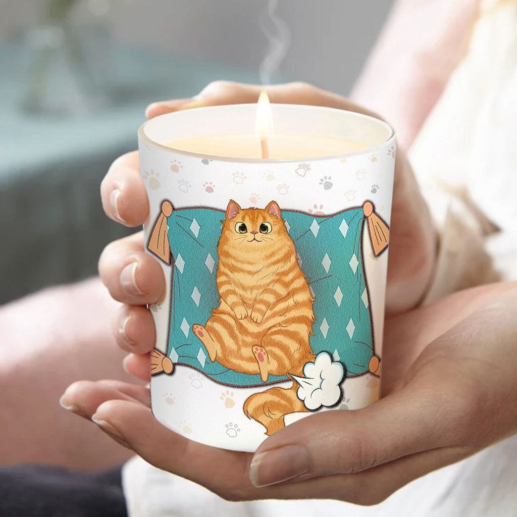 Weil die Katze gefurzt hat – Personalisierte Katzenkerze mit Holzdeckel