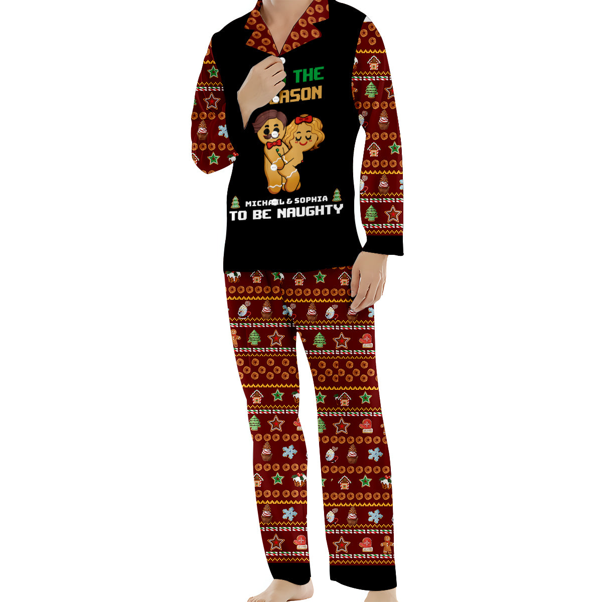 Tis The Season To Be Naughty - Personalized Couple Button Down Pajamas