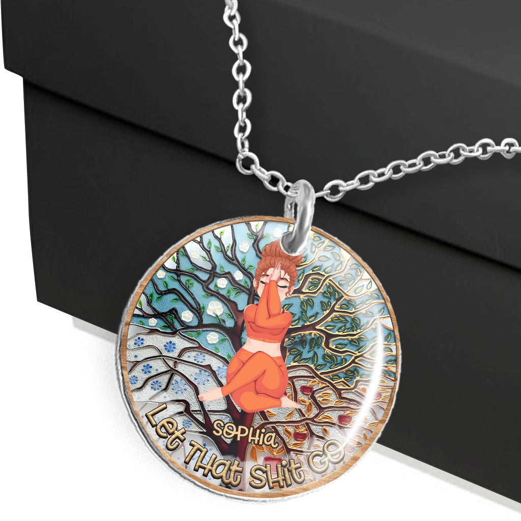 Lâchez prise - Collier pendentif rond de yoga personnalisé