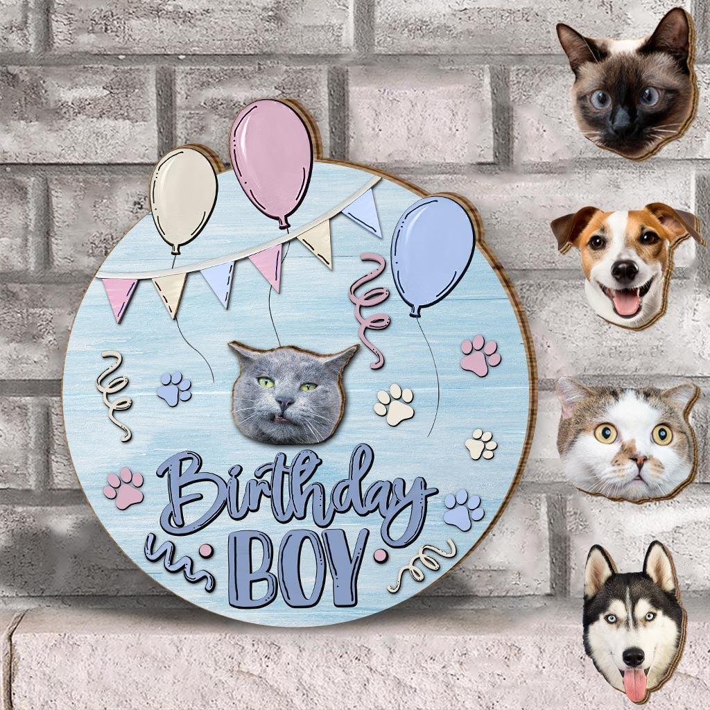 Geburtstagskind Haustier Katze Hund - Personalisiertes austauschbares Holzschild mit Katzenmotiv
