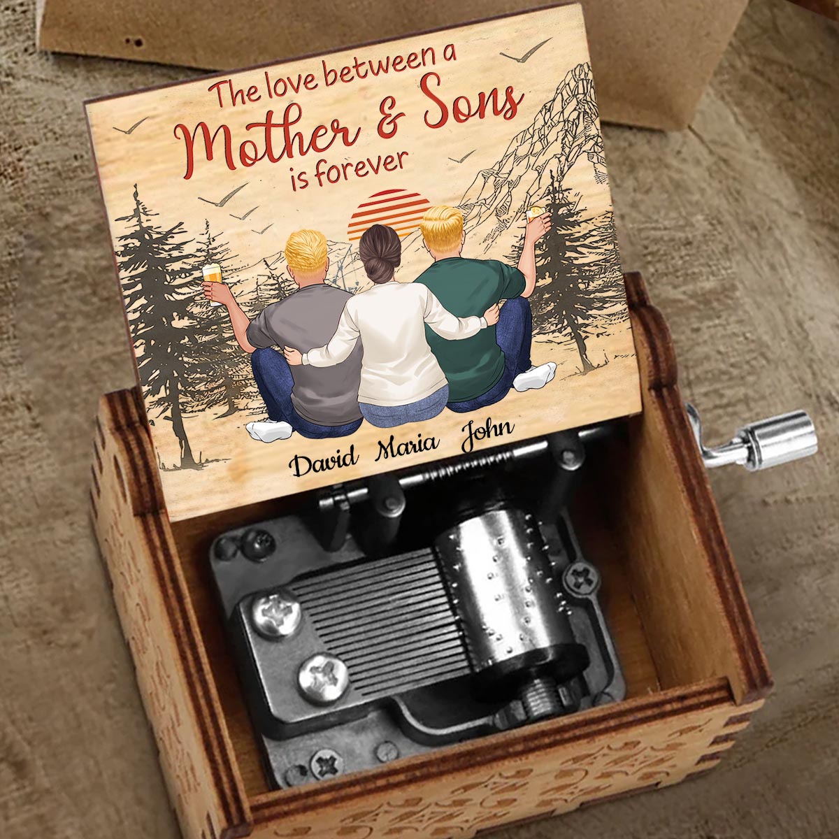 Love Forever - Gift for mom, daughter, son - Personalized Hand Crank Music Box