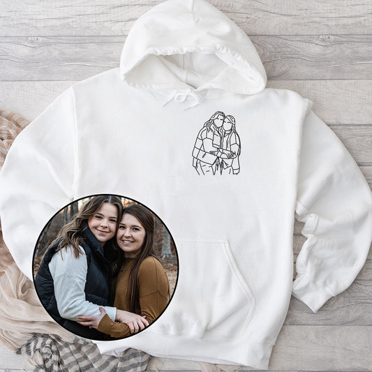 Custom Line Art - Personalized Sibling Embroidered Hoodie