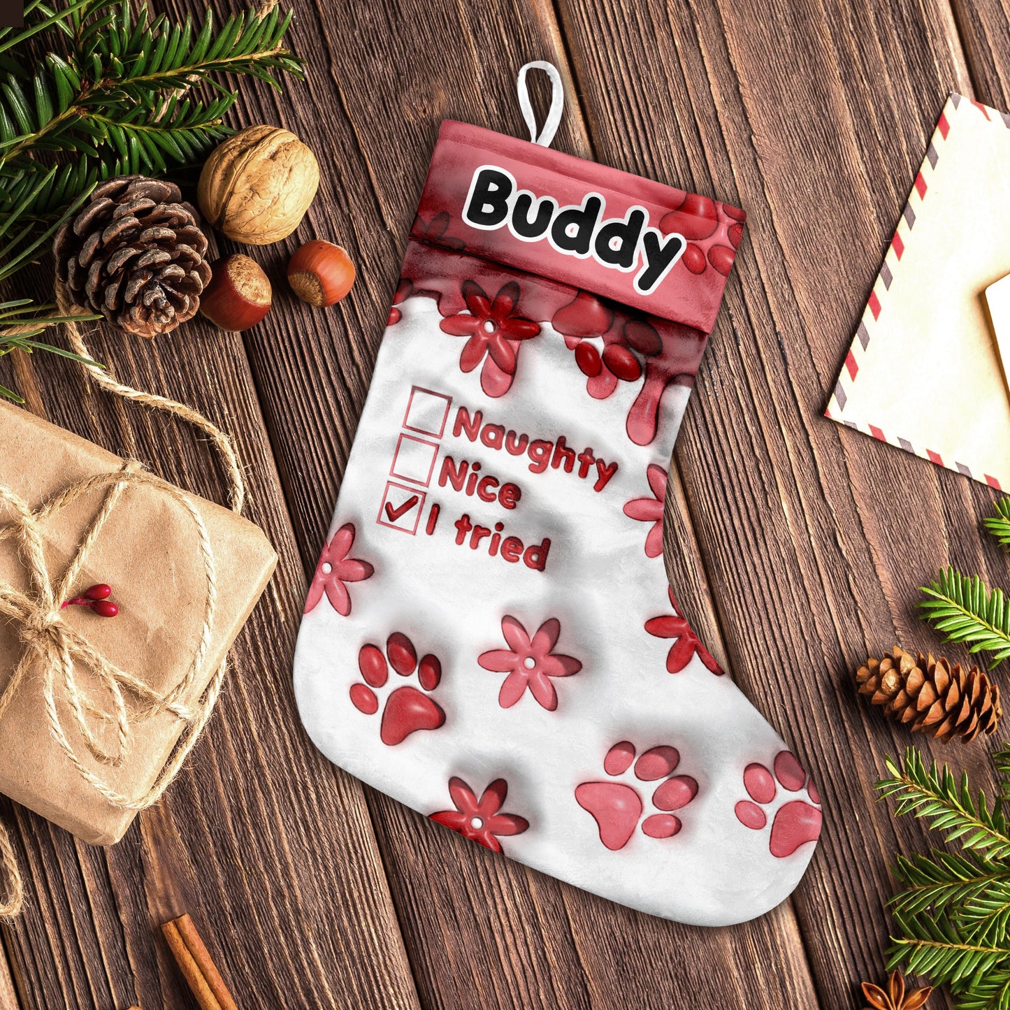 „Braver Hund, ich hab’s versucht“ – personalisierte Weihnachtsstrümpfe für Hunde