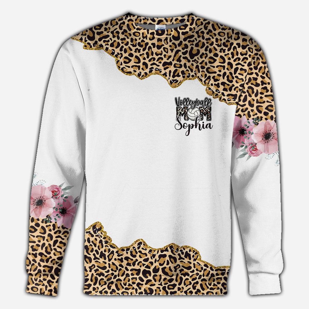 Volleyball-Mama-Leopard – Personalisiertes Volleyball-Shirt mit Allover-Print