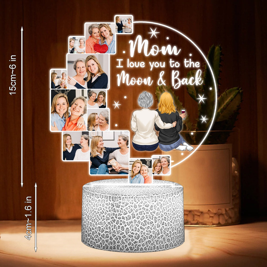 I Love You To The Moon & Back - Personalized Mother Shaped Plaque Light Base
