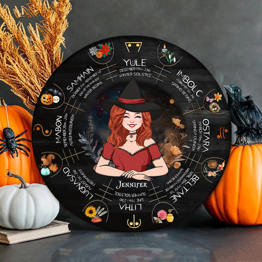Wheel Of The Year - Personalized Witch Round Metal Sign