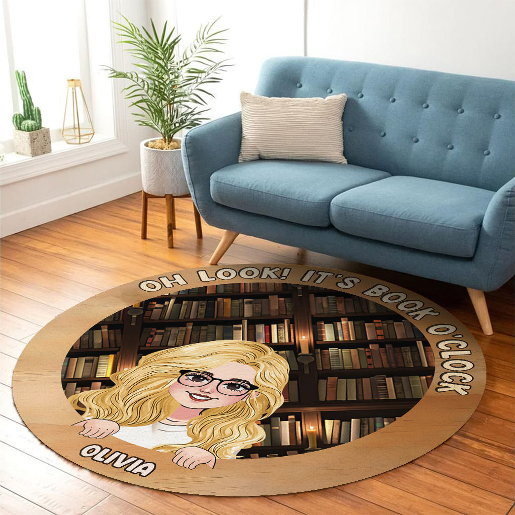 C'est l'heure du livre ! - Tapis rond personnalisé en forme de livre