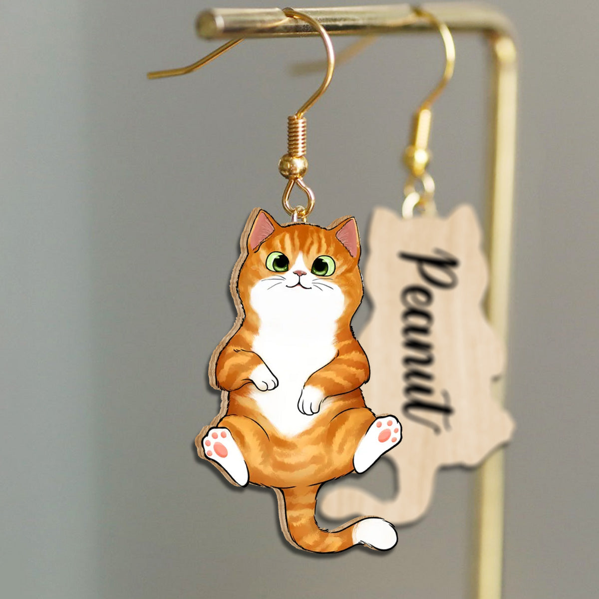Individuelle Hängeohrringe mit Katzenmotiv – Geschenk für Katzenliebhaber – Personalisierte Holzohrringe