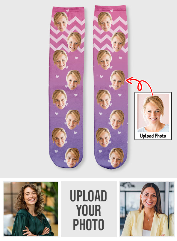 Chaussettes personnalisées pour belle-mère, motif violet et visage personnalisé