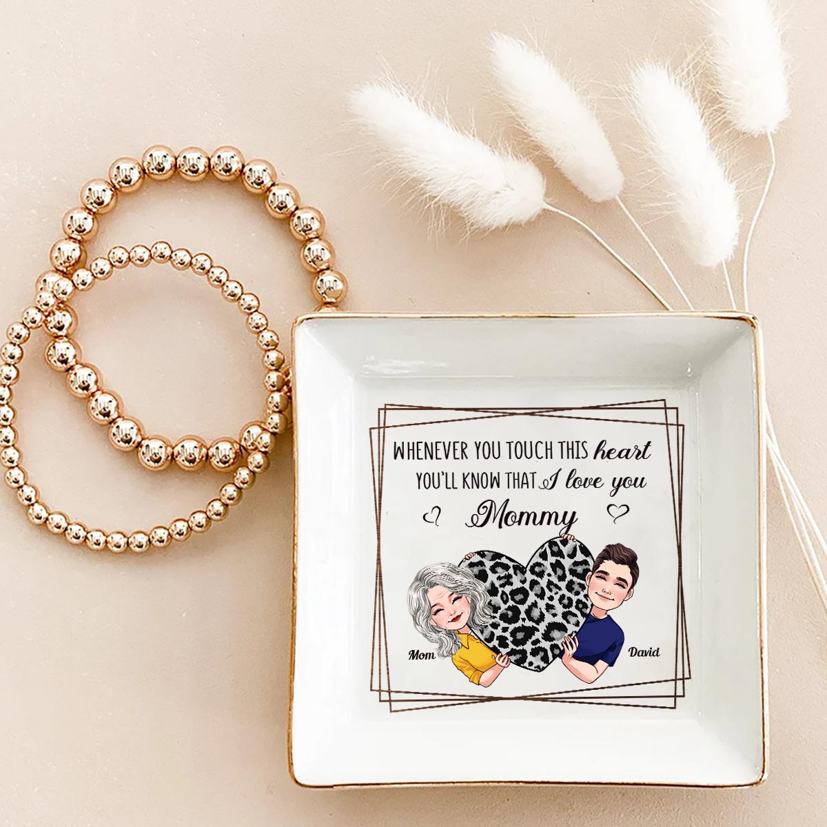 Whenever You Touch This Heart - Gift for mom, grandma, grandpa, daughter, son, granddaughter, grandson, wife, husband, dad, aunt, uncle, sister, brother - Personalized Jewelry Dish