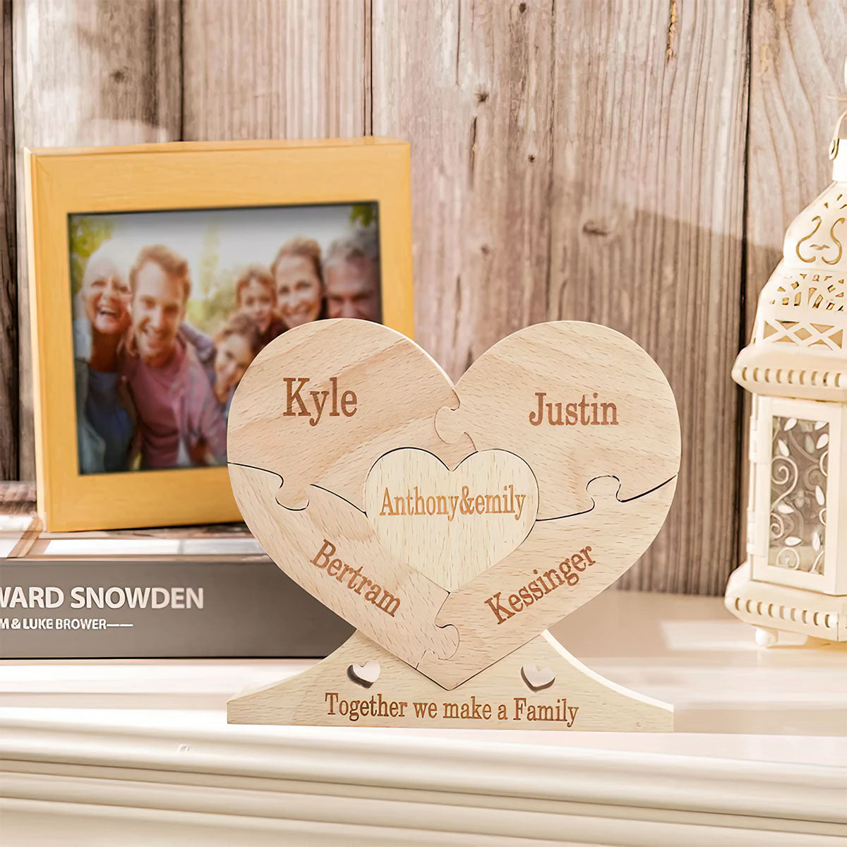 Gemeinsam sind wir eine Familie – Personalisiertes Familien-Holzpuzzle zum Aufstellen