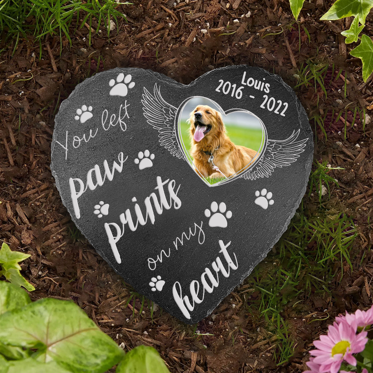 Paw Prints On My Heart - Personalized Dog Heart Shaped Stone