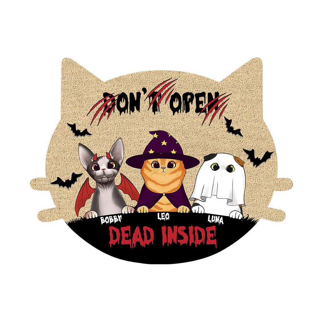 Don't Open, Dead Inside - Personalized Cat Shaped Doormat