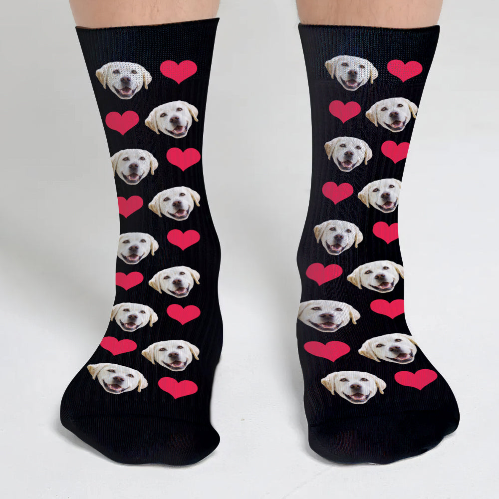 Individuelles Gesichts-Herz-Muster – personalisierte Hundesocken