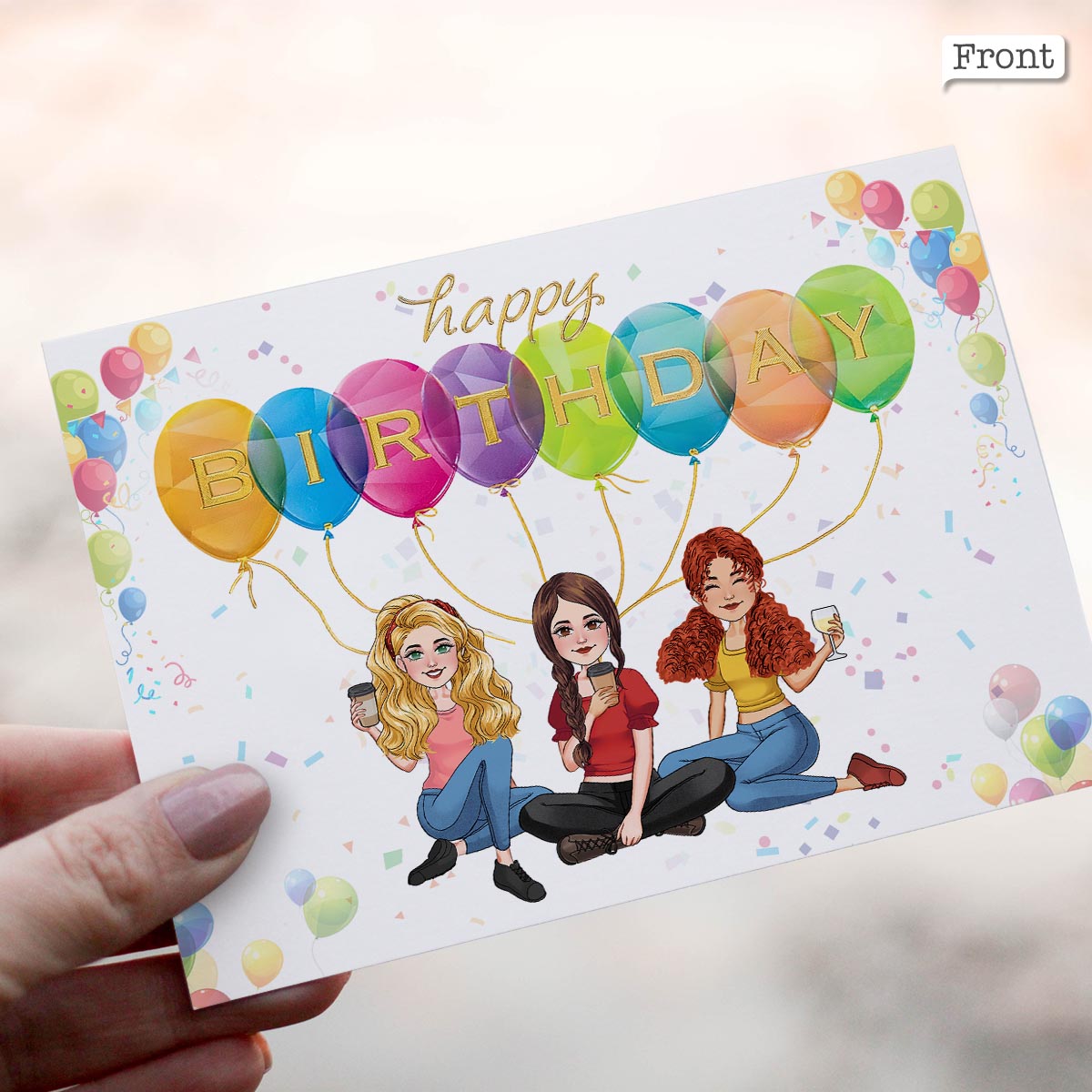 Birthday Balloon With Personlized Portrait - Personalized Greeting Card